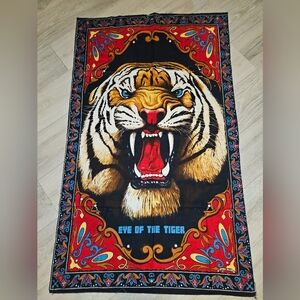Vintage 70s "Eye of the Tiger" Wall Tapestry Roaring Tiger 54.5"x33.5"